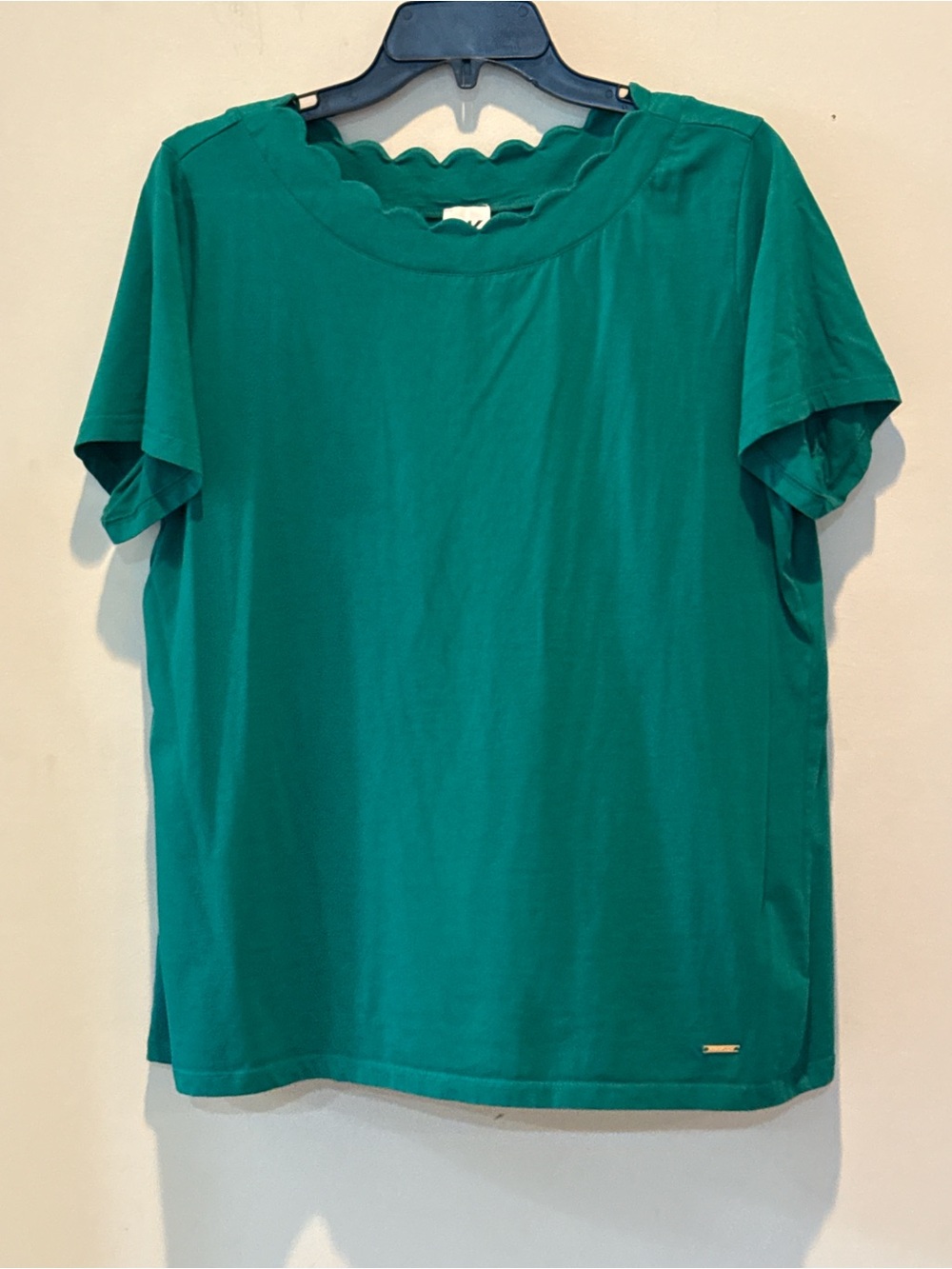Anne Klein Teal Short Sleeve Scalloped Neck Top